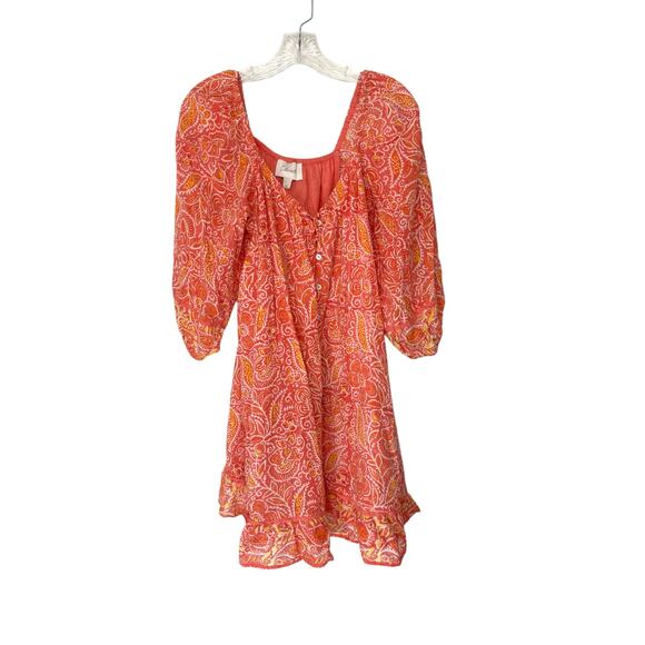 Cleobella Orange Paisley Print Button Front Boho Bohemian Grace Mini Dress Small - Picture 2 of 12